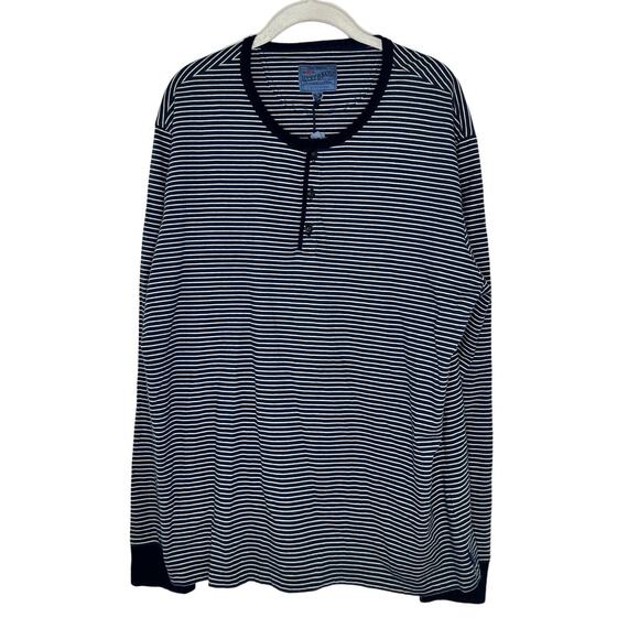Lucky Brand True Indigo Henley Buttons Men's XL Sweater Navy Blue Stripes Cotton